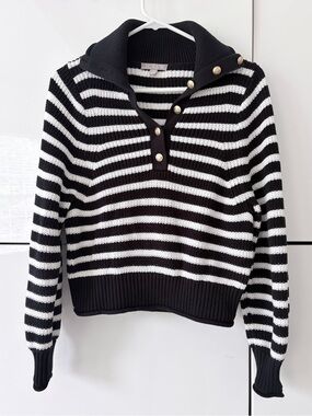 J. Crew Black & White Striped Gold-Button Pullover, XS